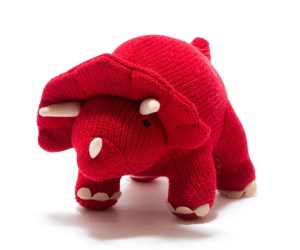 knitted red triceratops dinosaur toy